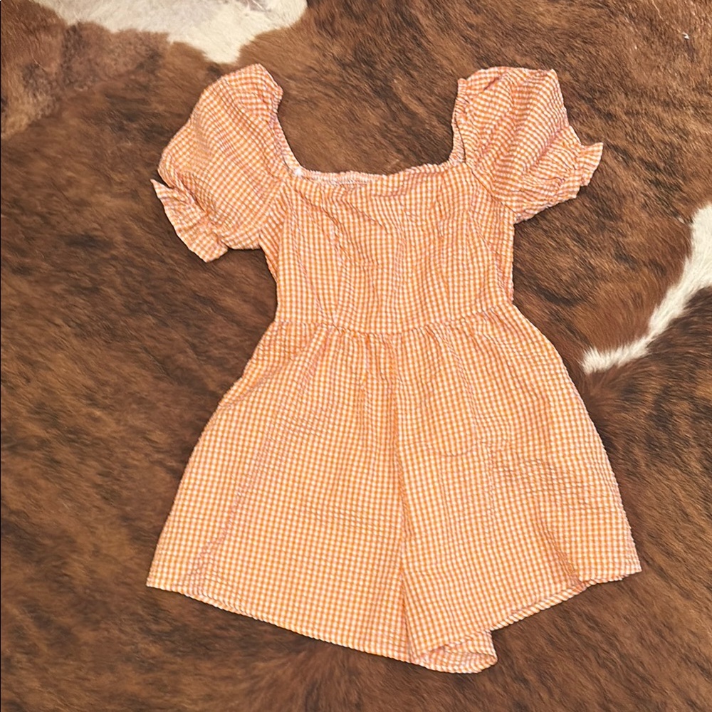 Orange Gingham Romper